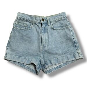 American Apparel Stone Wash Indigo Denim‎ Mom Shorts Women's 26 High Rise Cuffed